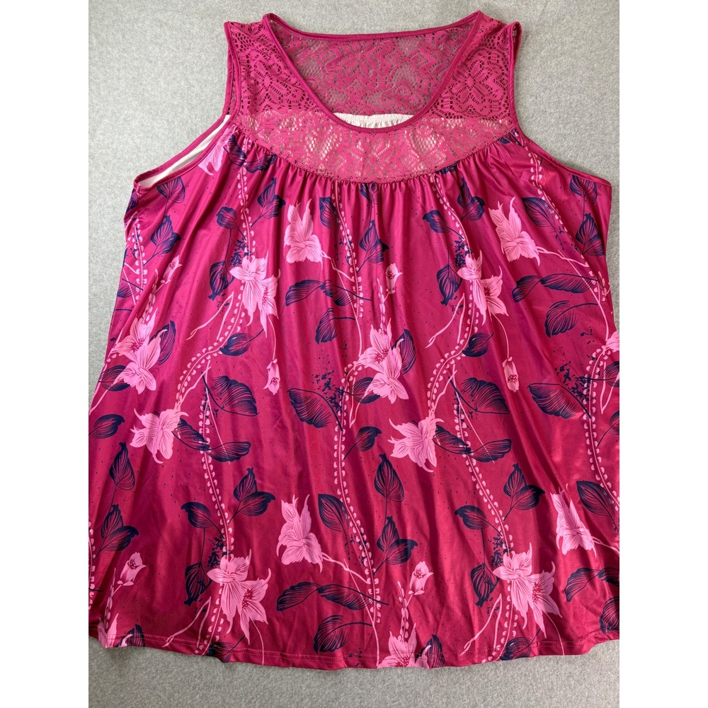 Pink Floral Lace Yoke Sleeveless Tank Top Plus Size 7XL Magenta Flowy Blouse‎